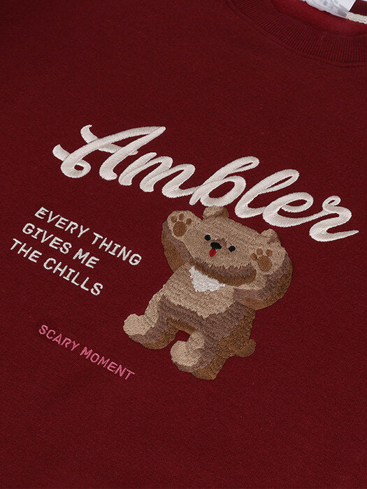 [ambler] The Chill bear Over fit Sweatshirt AMM1008 (burgundy)