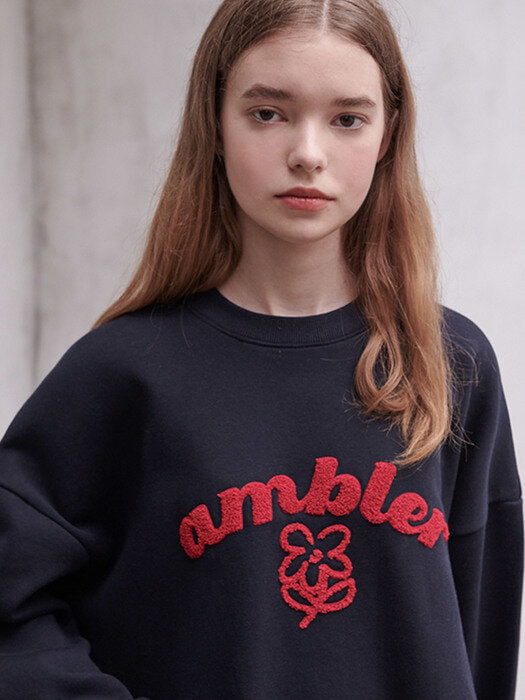 [ambler] Boucle Flower Over fit Sweatshirt AMM1009 (navy)