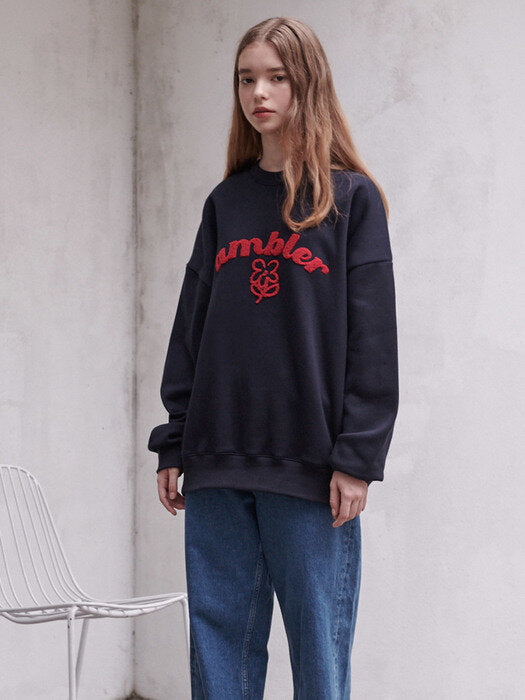 [ambler] Boucle Flower Over fit Sweatshirt AMM1009 (navy)