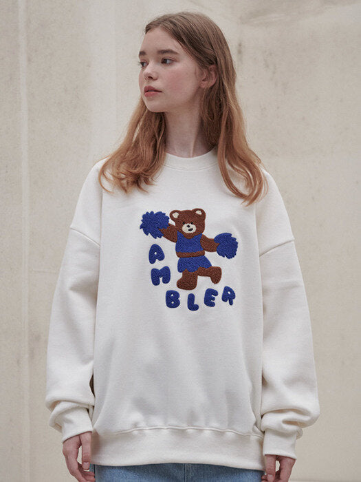 [ambler] Cheerleader bear Over fit Sweatshirt AMM1010 (ivory)