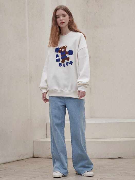 [ambler] Cheerleader bear Over fit Sweatshirt AMM1010 (ivory)