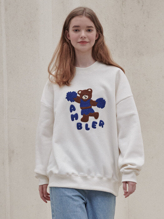[ambler] Cheerleader bear Over fit Sweatshirt AMM1010 (ivory)