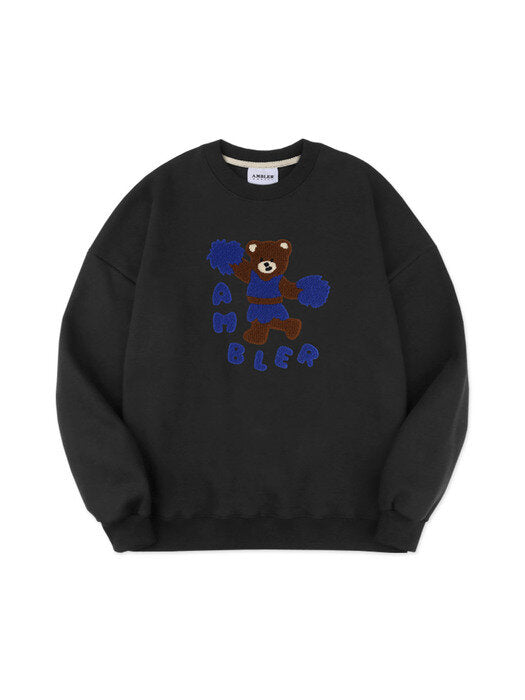 [ambler] Cheerleader bear Over fit Sweatshirt AMM1010 (black)