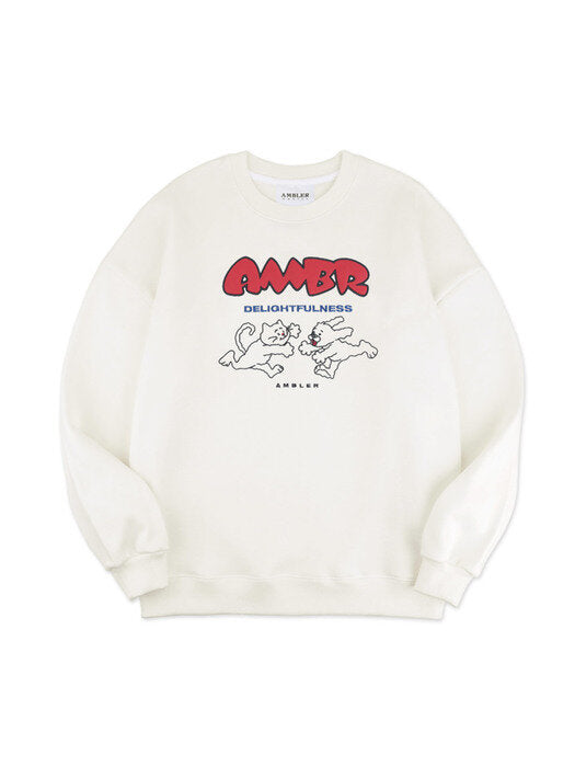 [ambler] Delightfulness Over fit Sweatshirt AMM1012 (ivory)