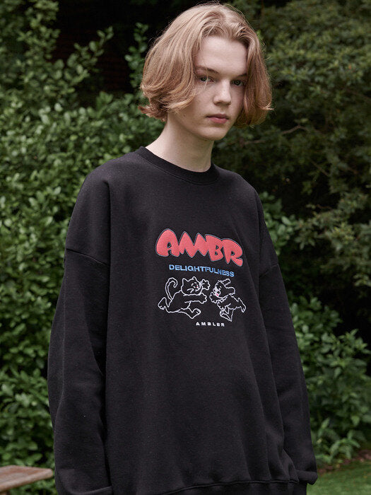[ambler] Delightfulness Over fit Sweatshirt AMM1012 (black)