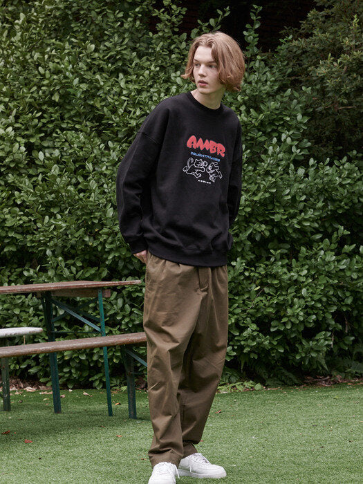 [ambler] Delightfulness Over fit Sweatshirt AMM1012 (black)