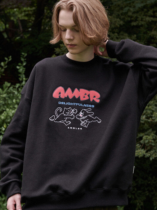 [ambler] Delightfulness Over fit Sweatshirt AMM1012 (black)