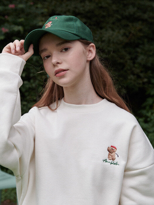 [ambler] Golf Bear Over fit Sweatshirt AMM1014 (ivory)