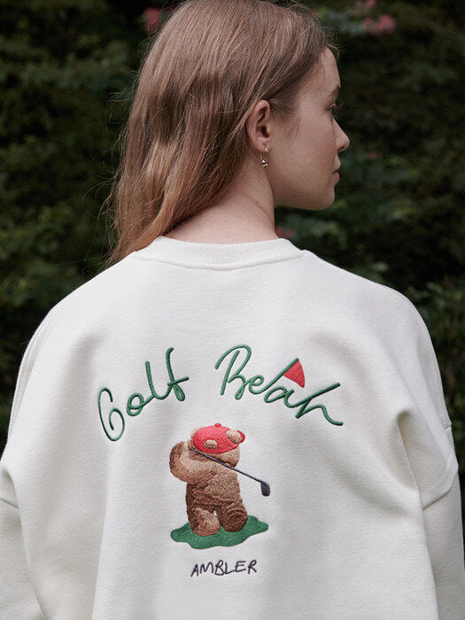 [ambler] Golf Bear Over fit Sweatshirt AMM1014 (ivory)