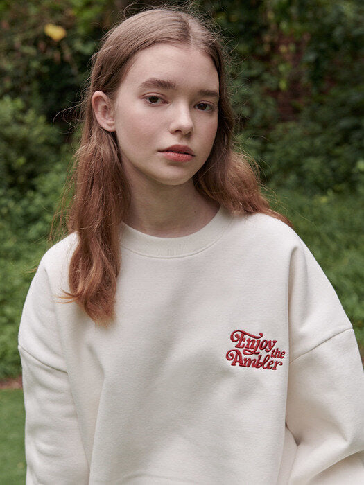 [ambler] Cartoon Bear Over fit Sweatshirt AMM1016 (ivory)