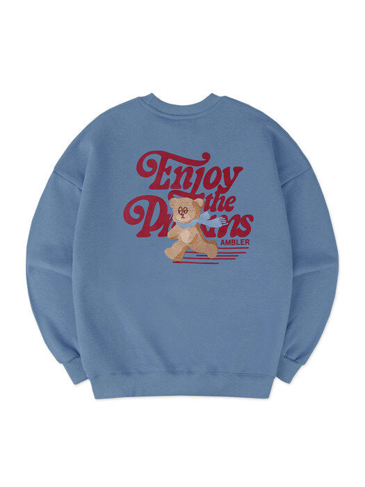 [ambler] Cartoon Bear Over fit Sweatshirt AMM1016 (blue)