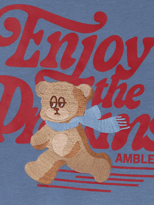 [ambler] Cartoon Bear Over fit Sweatshirt AMM1016 (blue)