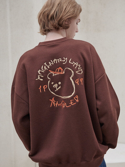 [ambler] Maginary Land Over fit Sweatshirt AMM1017 (brown)