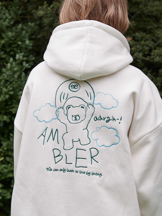 [ambler] Parachute bear Over fit Hoodie AHP901 (ivory)