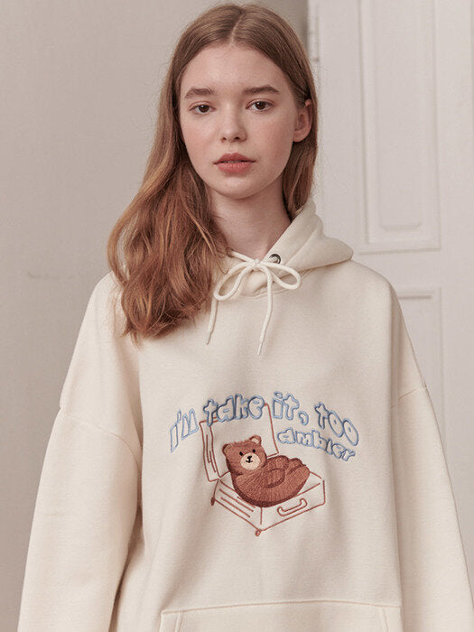 [ambler] Carry on bag Bear Over fit Hoodie AHP902 (ivory)
