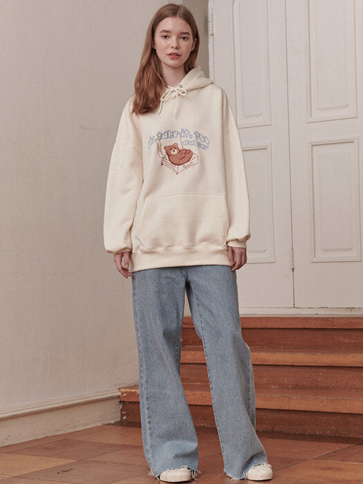 [ambler] Carry on bag Bear Over fit Hoodie AHP902 (ivory)