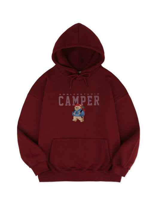 [ambler] Camper Bear Over fit Hoodie AHP903 (burgundy)