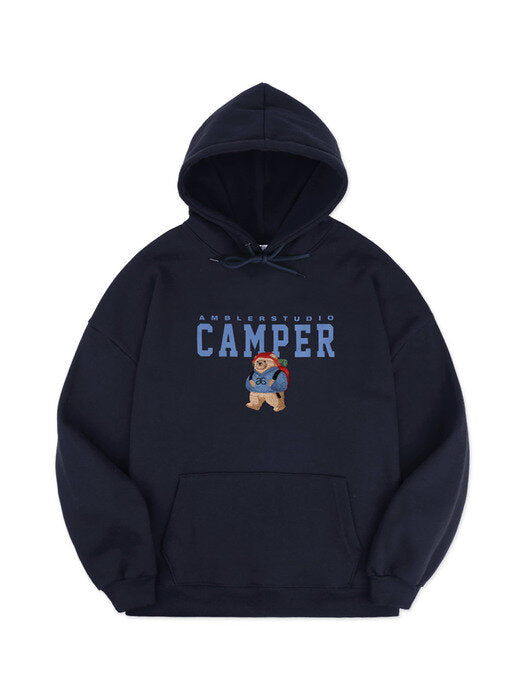 [ambler] Camper Bear Over fit Hoodie AHP903 (navy)