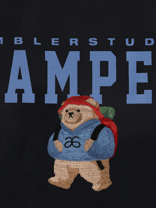 [ambler] Camper Bear Over fit Hoodie AHP903 (navy)