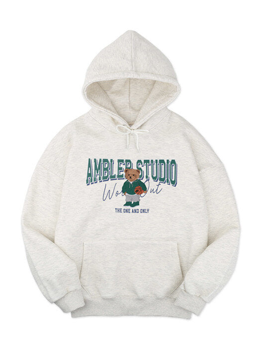 [ambler] Basketball Bear Over fit Hoodie AHP904 (oatmeal)