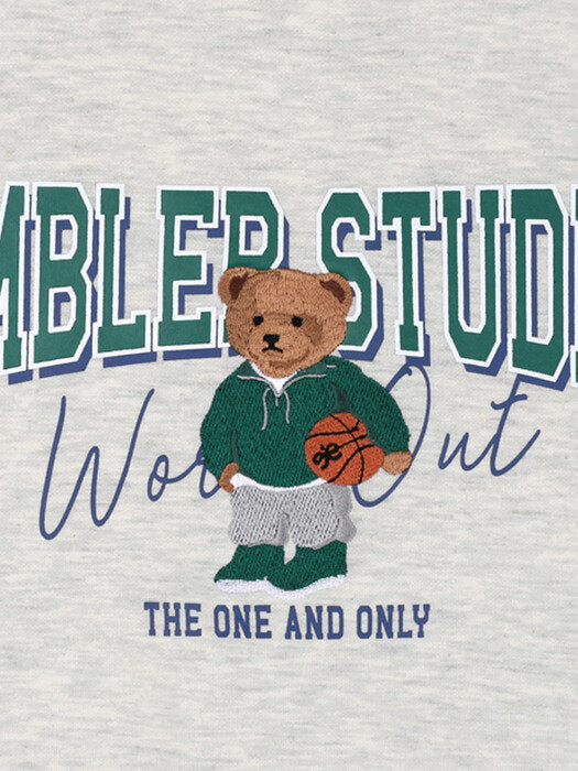 [ambler] Basketball Bear Over fit Hoodie AHP904 (oatmeal)