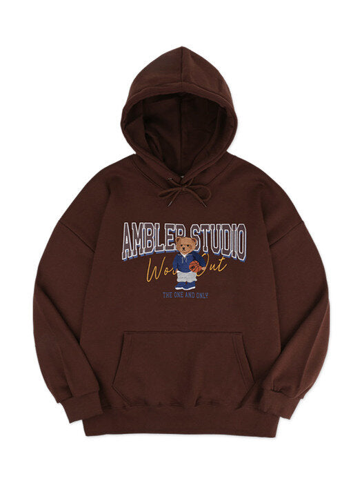 [ambler] Basketball Bear Over fit Hoodie AHP904 (brown)