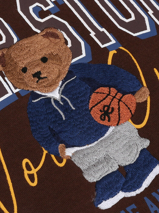 [ambler] Basketball Bear Over fit Hoodie AHP904 (brown)