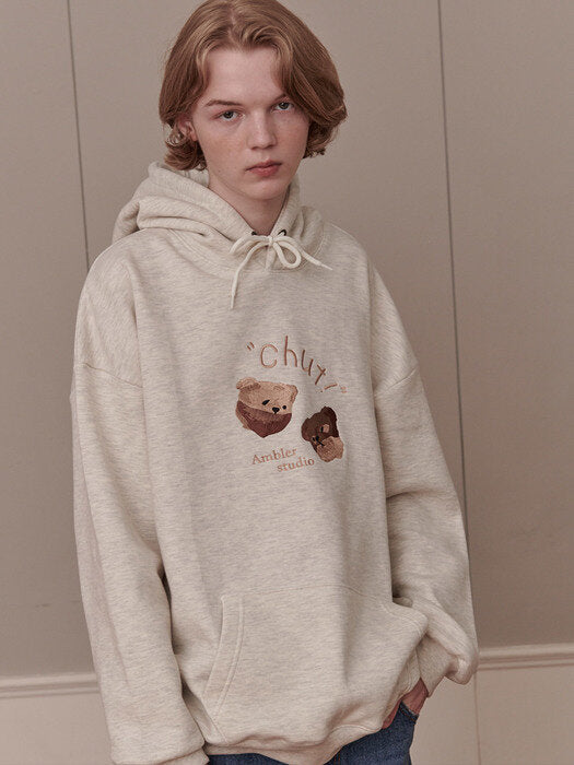 [ambler] Bad Bear Over fit Hoodie AHP906 (oatmeal)