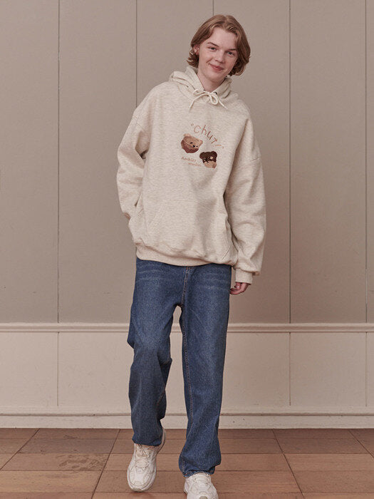 [ambler] Bad Bear Over fit Hoodie AHP906 (oatmeal)