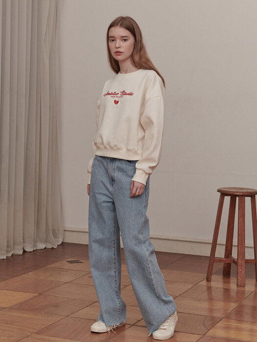 [ambler] Broken Heart Crop Sweatshirt AMC102 (ivory)