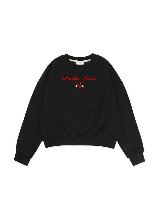 [ambler] Broken Heart Crop Sweatshirt AMC102 (black)