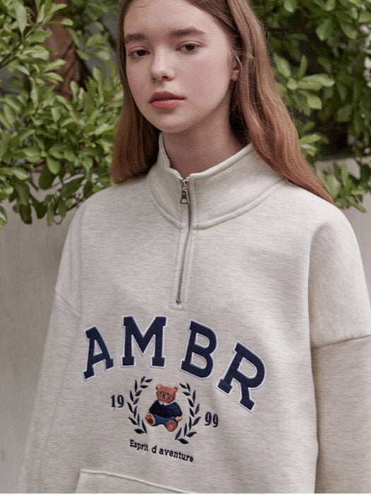 [ambler] School Bear Over fit Anorak sweat ANO301 (oatmeal)