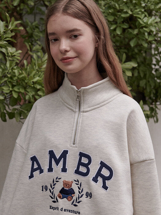 [ambler] School Bear Over fit Anorak sweat ANO301 (oatmeal)