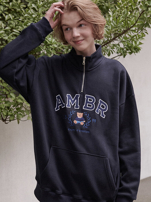 [ambler] School Bear Over fit Anorak sweat ANO301 (navy)