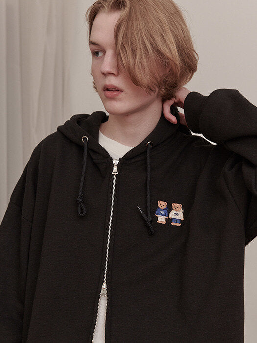 [ambler] Twinlook bear Over fit Zip up Hoodie jacket AZIP501(black)
