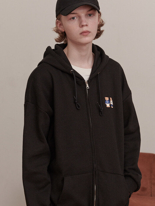[ambler] Twinlook bear Over fit Zip up Hoodie jacket AZIP501(black)