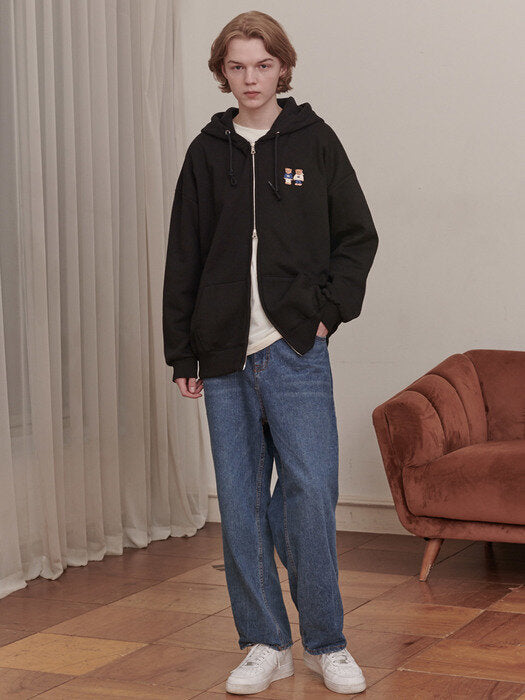 [ambler] Twinlook bear Over fit Zip up Hoodie jacket AZIP501(black)