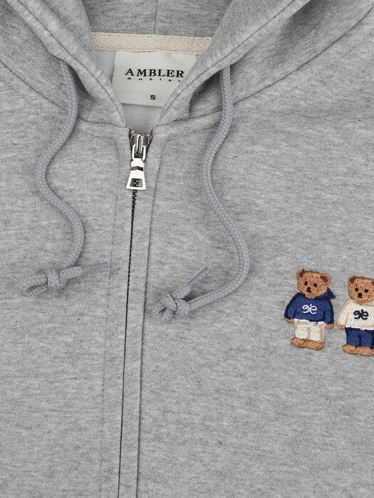[ambler] Twinlook bear Over fit Zip up Hoodie jacket AZIP501(melange)