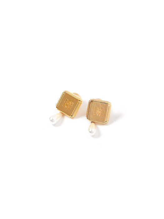 [EENK] Veka Logo Earrings - Gold/Ivory