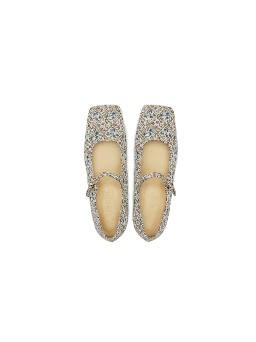 Eenk Vava Square Toe Mary-Jane Flats - Ivory/Blue Multi
