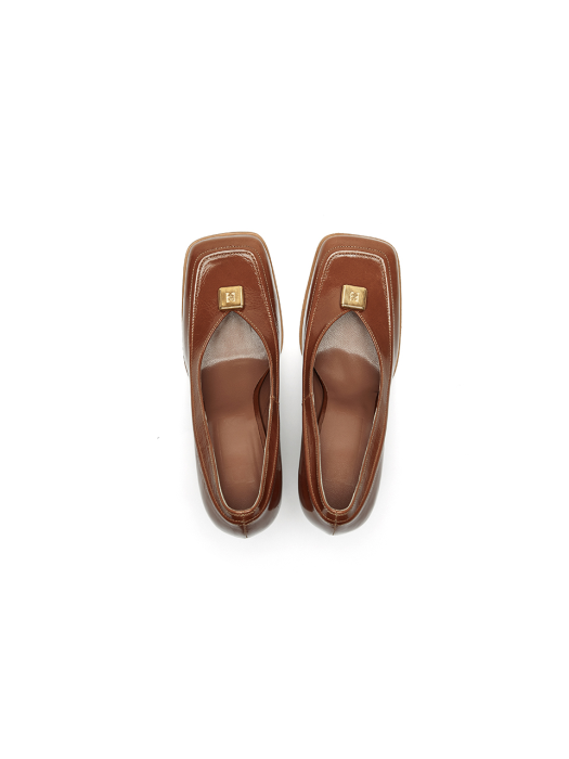 [EENK] Vinzel Gold Logo Pumps - Brown