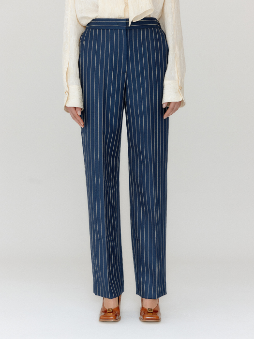 Eenk Vilona Straight Pants - Navy/Cream Stripe