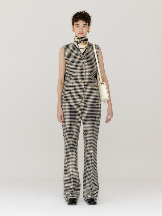 Eenk Voho Flared Pants - Black/Beige Check