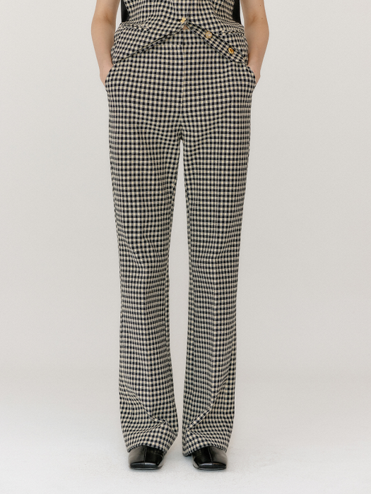 Eenk Voho Flared Pants - Black/Beige Check