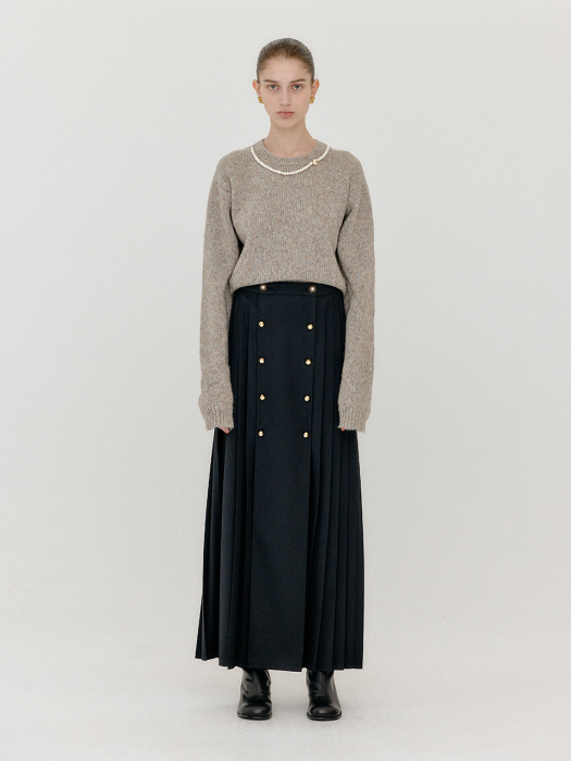 Eenk Vovel Button Front Pleated Skirt - Black