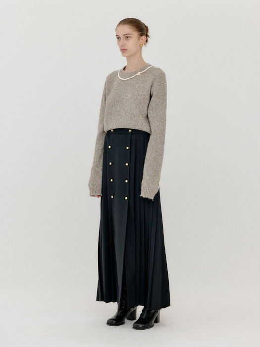 Eenk Vovel Button Front Pleated Skirt - Black
