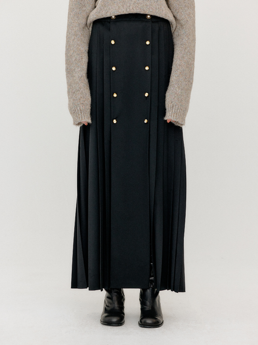 Eenk Vovel Button Front Pleated Skirt - Black
