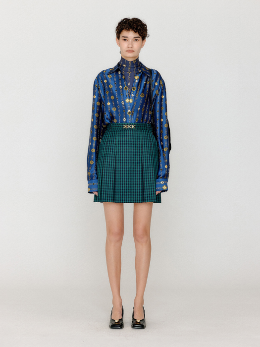 Eenk Vabrina Gold-trimmed Mini Skirt - Green Check