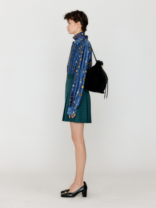 Eenk Vabrina Gold-trimmed Mini Skirt - Green Check