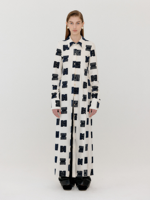Eenk Veroso Logo Pattern Shirt Dress - Ivory/Black